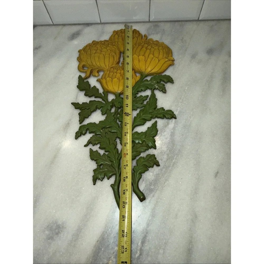 Vintage Chrysanthemum Wall Art Metal Syroco Dart‎ Burwood Large Yellow Flower